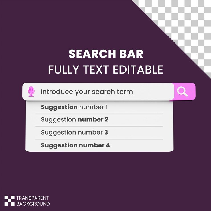 PSD search bar design element in 3d rendering