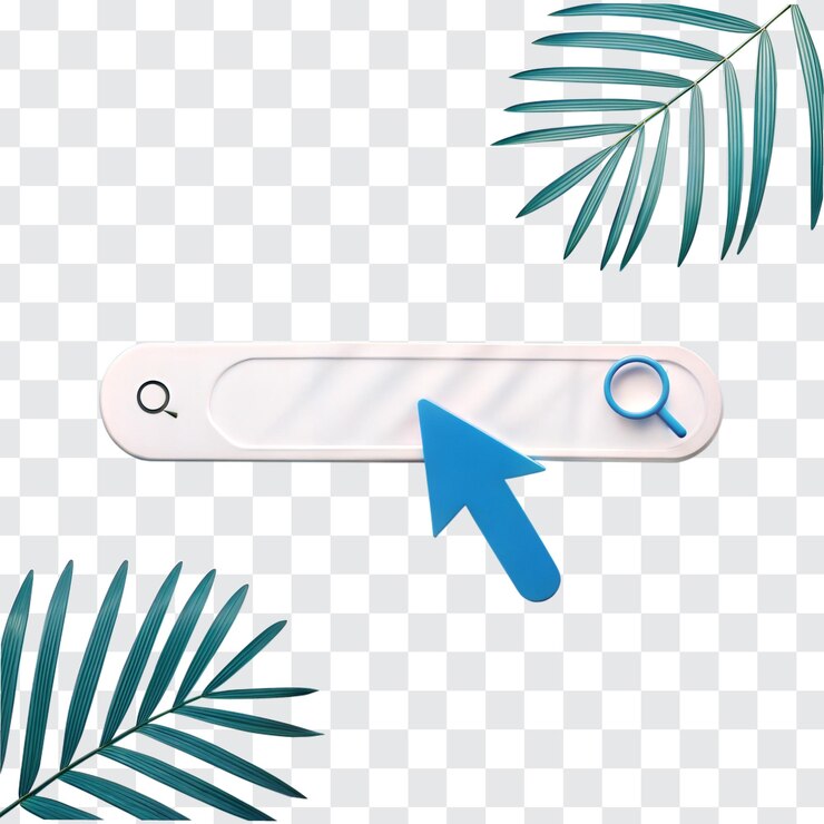 PSD search bar illustration modern search bar with blue cursor and tropical leaves