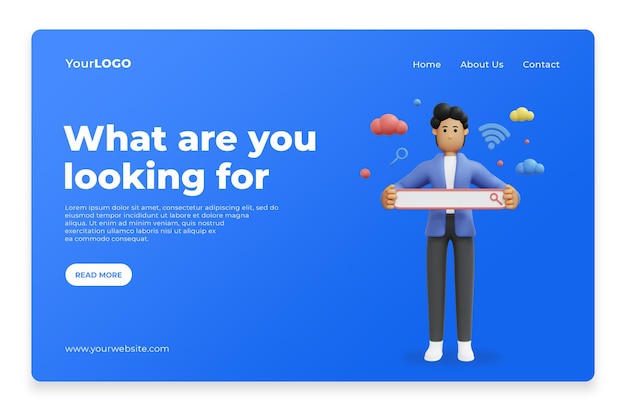 Search concept for landing page home page 3d rendering Premium Psd