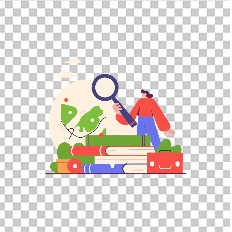 PSD search concept illustration featuring magnifying glass data exploration and web browsing