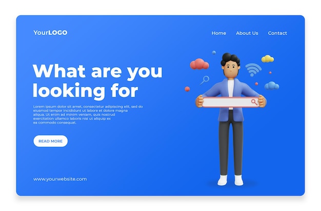 PSD search concept for landing page home page 3d rendering premium psd