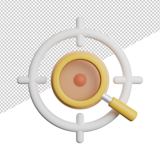 PSD search find target front view 3d rendering icon illustration on transparent background