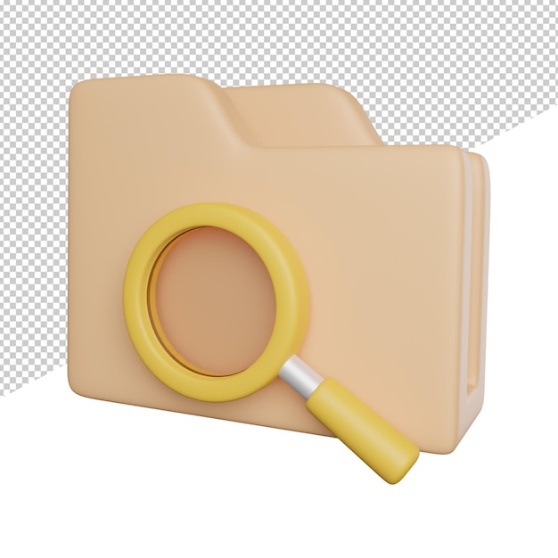 Search folder file side view 3d rendering icon illustration on transparent background