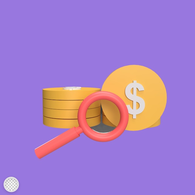 Search funding 3d icon model cartoon style concept render illustration