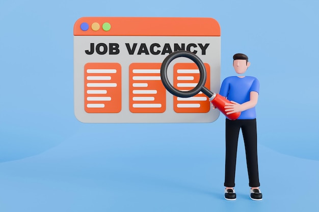 PSD illustrazione 3d della ricerca di posti di lavoro vacanti