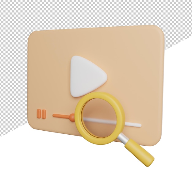 Search video media side view 3d rendering icon illustration on transparent background
