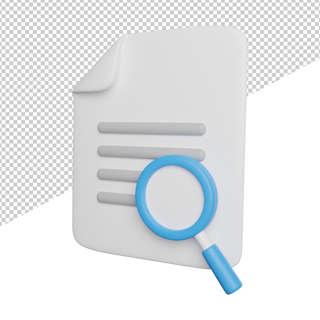 PSD Поиск файла документа вид сбоку 3d рендеринг значок иллюстрации на прозрачном фоне
