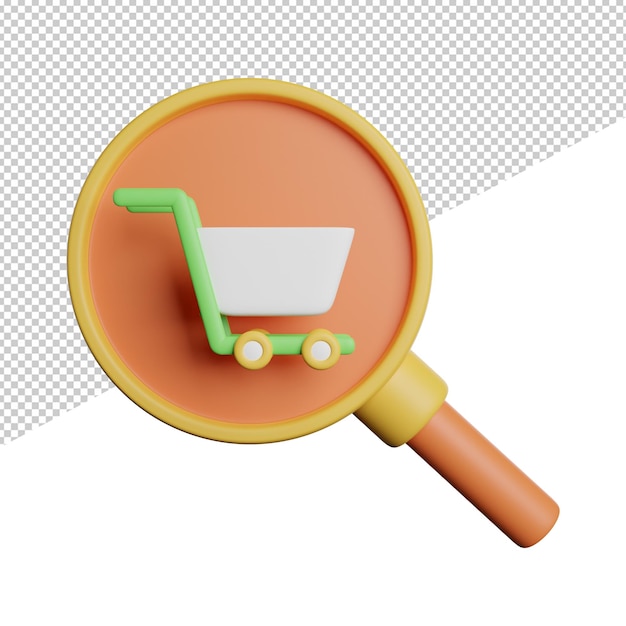 PSD searching product store front view 3d rendering icon illustration on transparent background