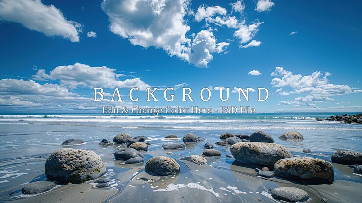 PSD seascape with boulders and a blue sky