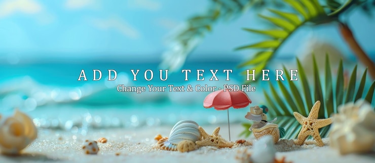 PSD seashell en umbrella beach scene