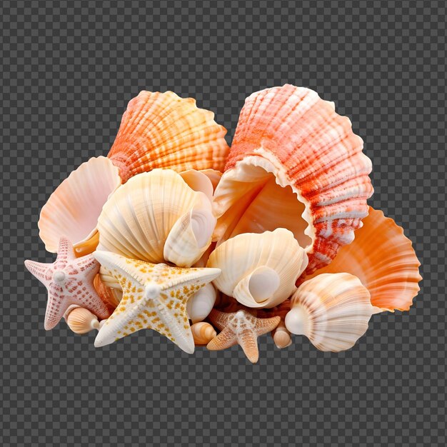 PSD seashells isolated on transparent background