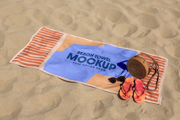 PSD seaside beach towel design mockup