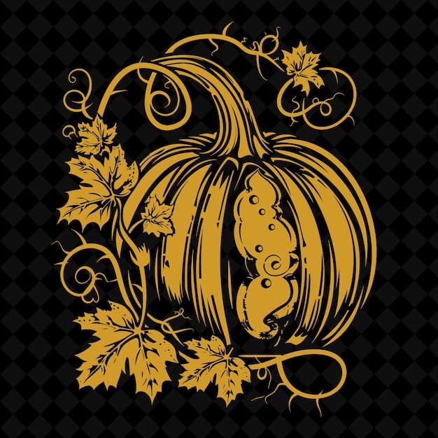 PSD seasonal ivy pumpkin logo with decorative carvings and autum creative plant vector designs