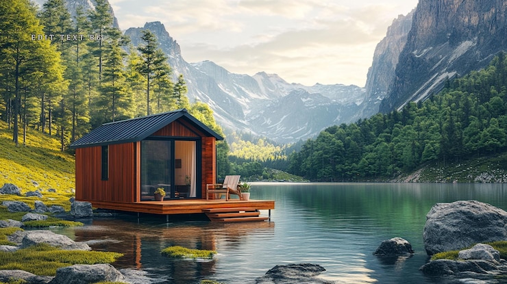 PSD secluded lake cabin nestled in majestic mountains