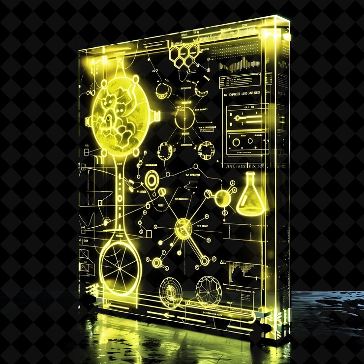PSD secret laboratory gate with scientific symbols and formulas png y2k shape neon color collection
