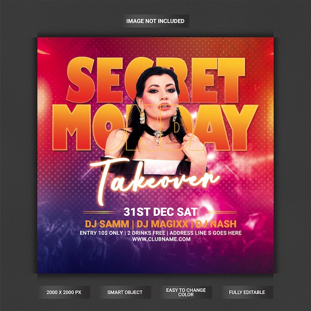 Secret monday club party flyer template