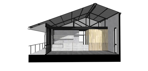 Section Perspective model steel structure coffee shop