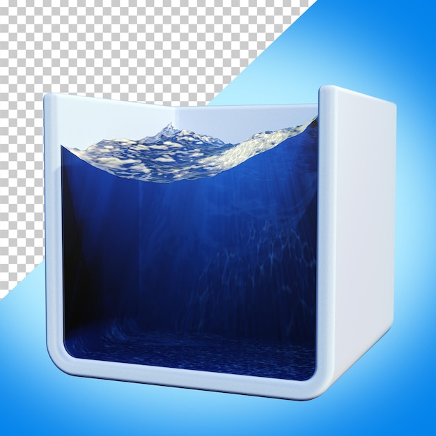 PSD section of water in the pool 3d render cross section of the swimming pool cube with water