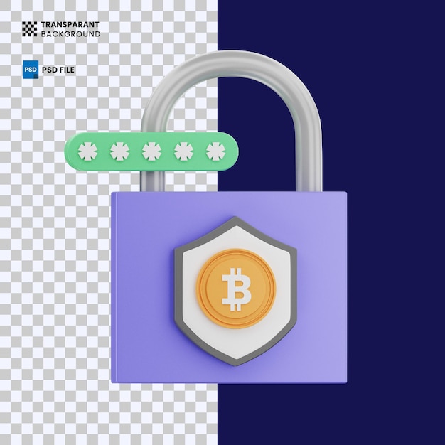 Secure Bitcoin icon 3d illustration