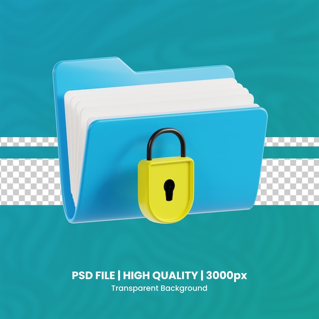 PSD 安全なフォルダ 3d 高品質のレンダリング 保護とセキュリティ 透明な背景