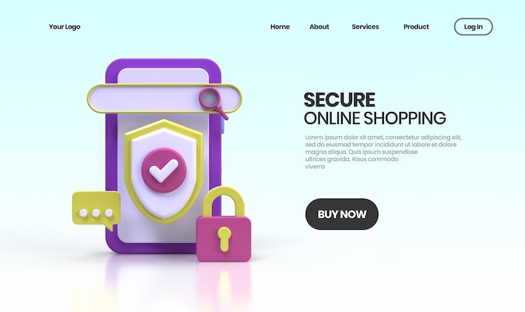 PSD secure online shopping concept illustration landing page template for business idea concept background