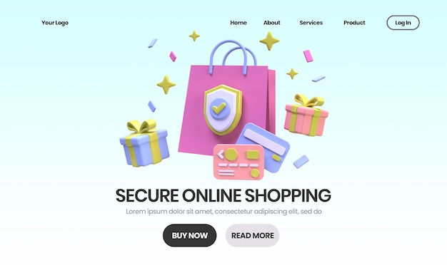 Secure online shopping concept illustration landing page template for business idea concept background