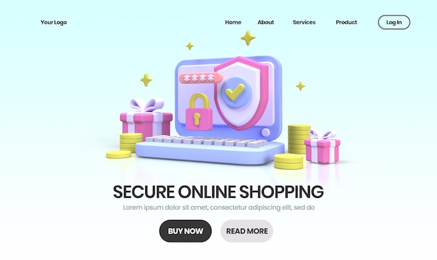 비즈니스 아이디어 개념 배경에 대한 안전한 온라인 쇼핑 개념 그림 방문 페이지 템플릿