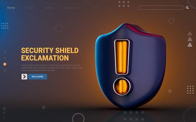 PSD security guard shield exclamation icon on dark background 3d render concept for safety attention