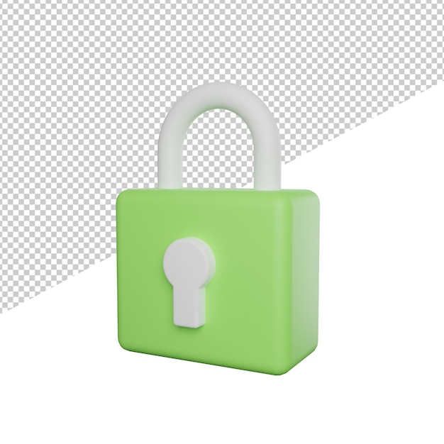 security lock green side view 3d rendering illustration icon transparent background