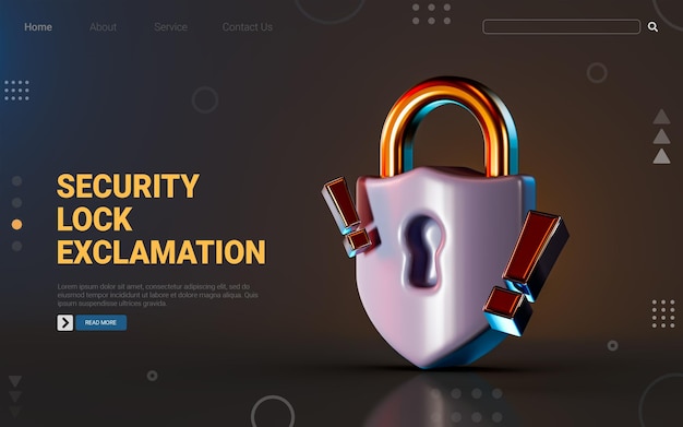 security lock icon with exclamation on dark background 3d render concept for safety attention alert