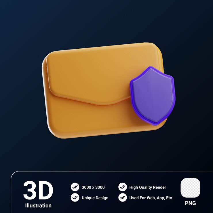 PSD security object email 3d illustration