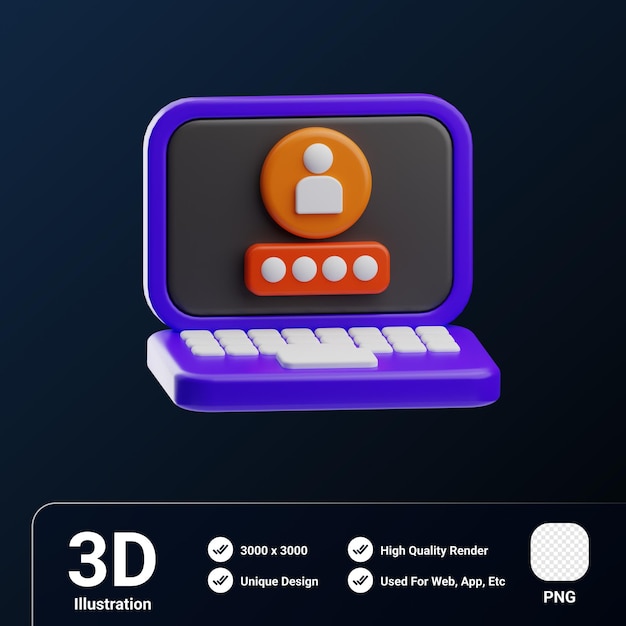 PSD security object login 3d illustration