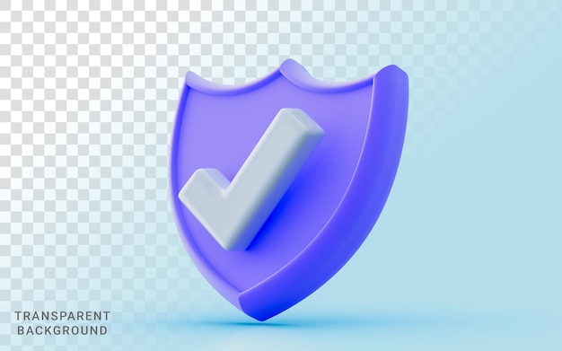 セキュリティシールドチェックマークサイン3dイラストサイバーインターネットの安全性あなたの重要なファイルを保存します