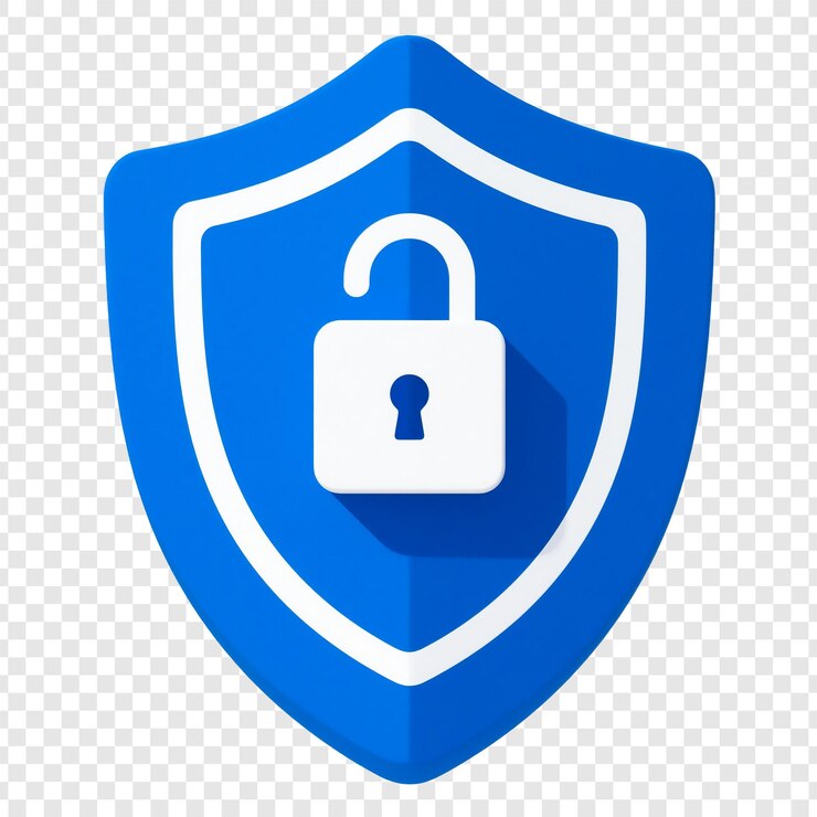 PSD security shield icon with open lock
