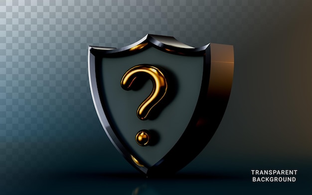 PSD security shield question mark icon on dark background 3d render concept for asking problem solution