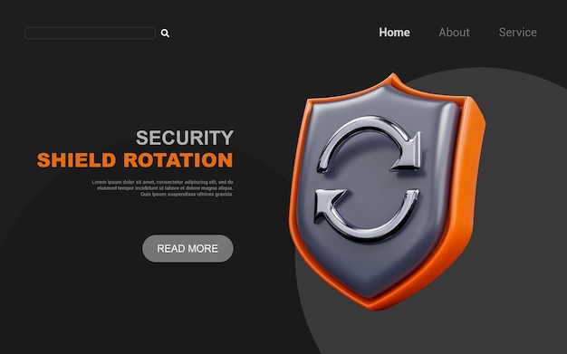 PSD security shield rotation arrow sign on dark background 3d render concept for reset protection