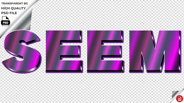 PSD seem typography purple light text metalic psd transparent