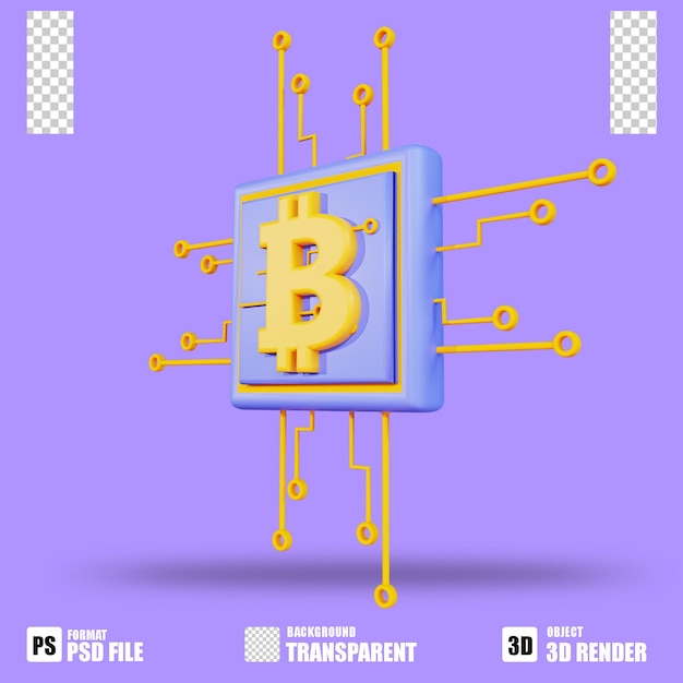 Şeffaf arka plana sahip 3D render kripto para birimi simgesi bitcoin 2 işlemci değişimi