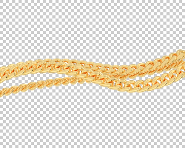 Şeffaf arka planda altın zincir 3D render illüstrasyonu