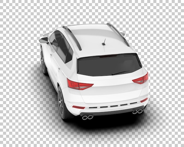 Şeffaf arka planda beyaz şehir arabası 3D render illüstrasyonu