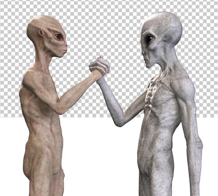 PSD şeffaf arka planda gri uzaylı 3d render