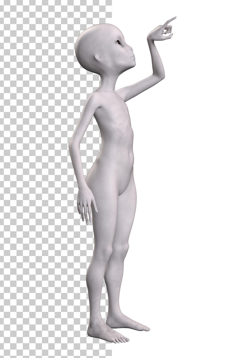 PSD şeffaf arka planda gri uzaylı 3d render