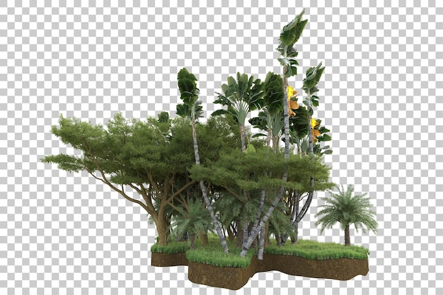 Şeffaf arka planda izole edilmiş tropikal orman 3D render illüstrasyonu