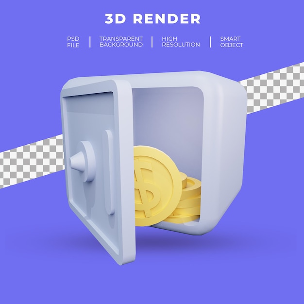 Sejf Z Złotą Monetą Ikona Pieniędzy Renderowania 3d Zestaw Izolowanych