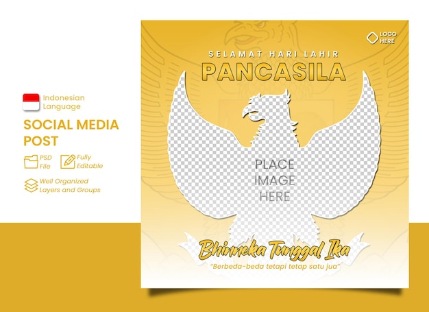 PSD selamat hari lahir pancasila instagram post design template square banner copy space for image