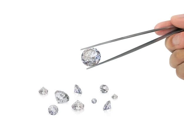 Select cut diamond in diamond tweezers transparent background