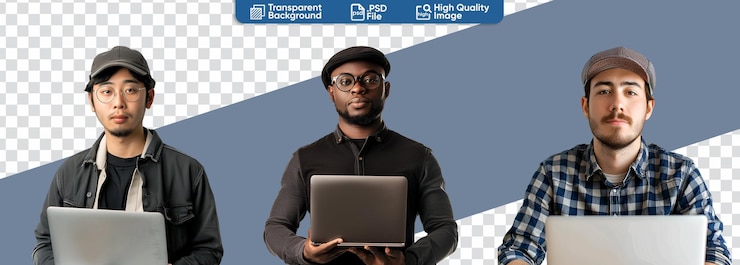 PSD selection of men working on computers in halfbody portraits