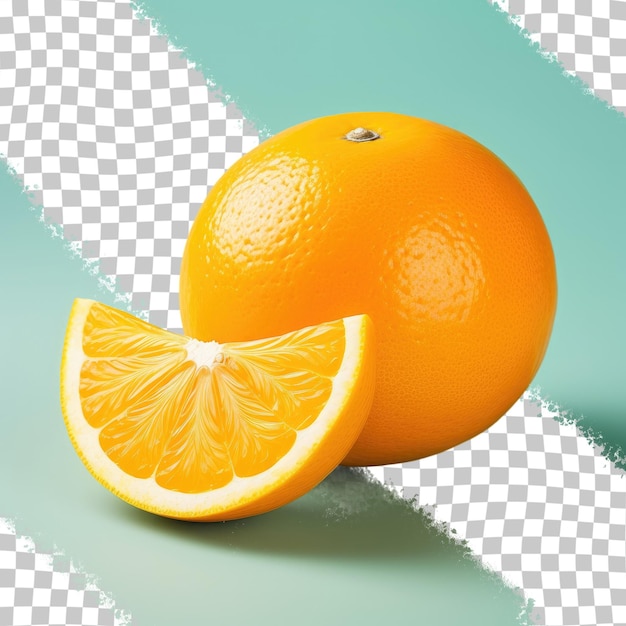 PSD selective focus on isolated orange citrus fruit against transparent background