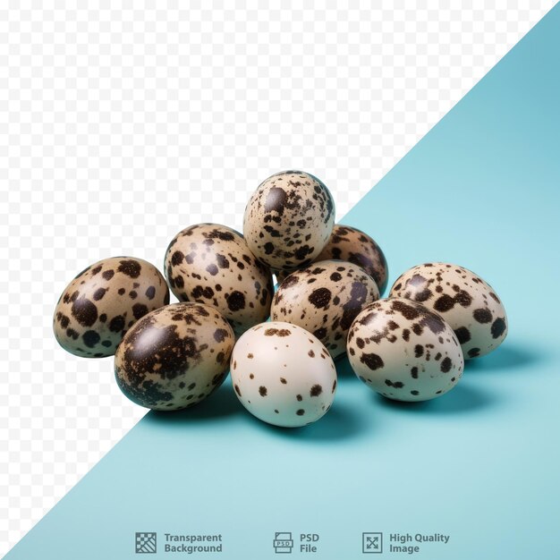 PSD selective focus on transparent background with quail eggs representing healthy food concept