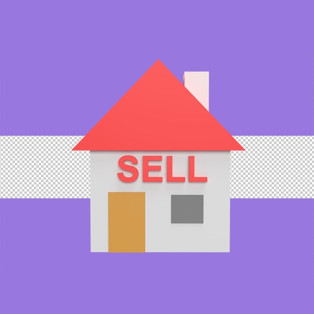 Sell house 3d icon model cartoon style concept render illustration